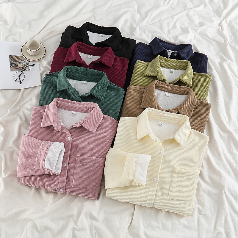 Áo khoác nhung dày màu sắc retro cho nữ