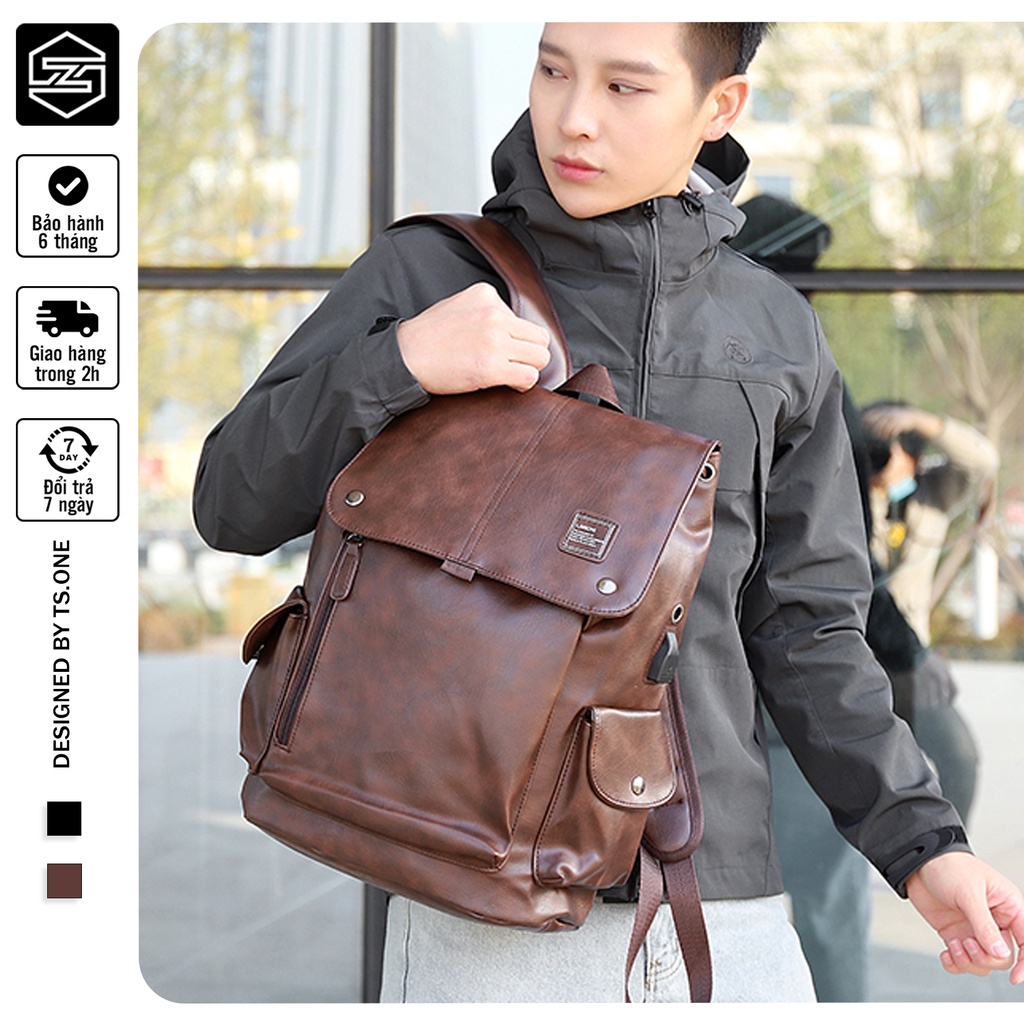 Balo da nam, Balo thời trang đi học unisex TS.ONE, size 30*40cm cao cấp BLD2