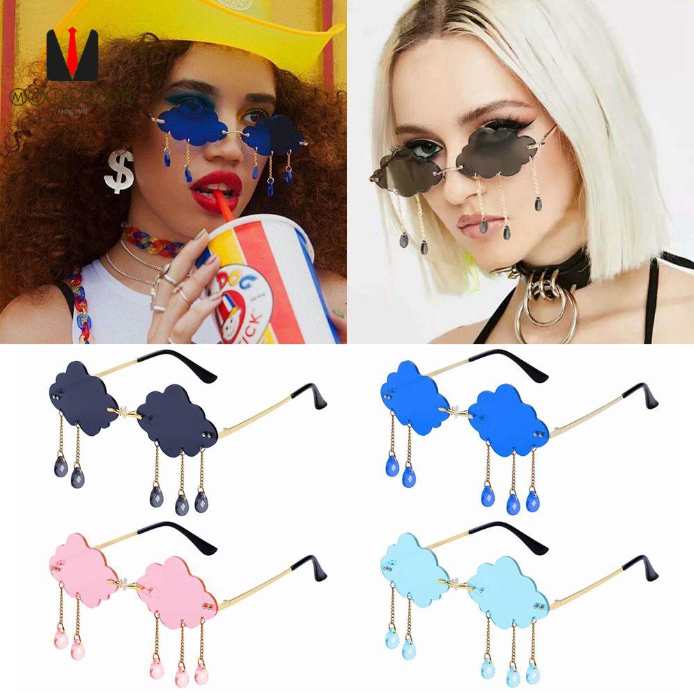 Kính râm không viền chống UV400 hình đám mây phối tua rua thời trang disco cổ điển nhiều màu tùy chọn cho nam và nữ