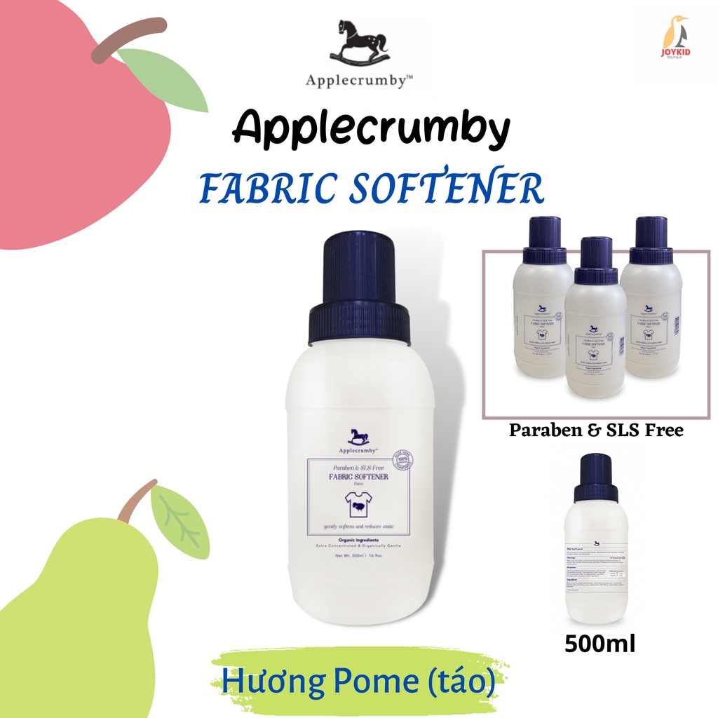 Nước xả vải Applecrumby Fabric Softener hữu cơ cho bé hương táo/hương cam quýt 500 ml