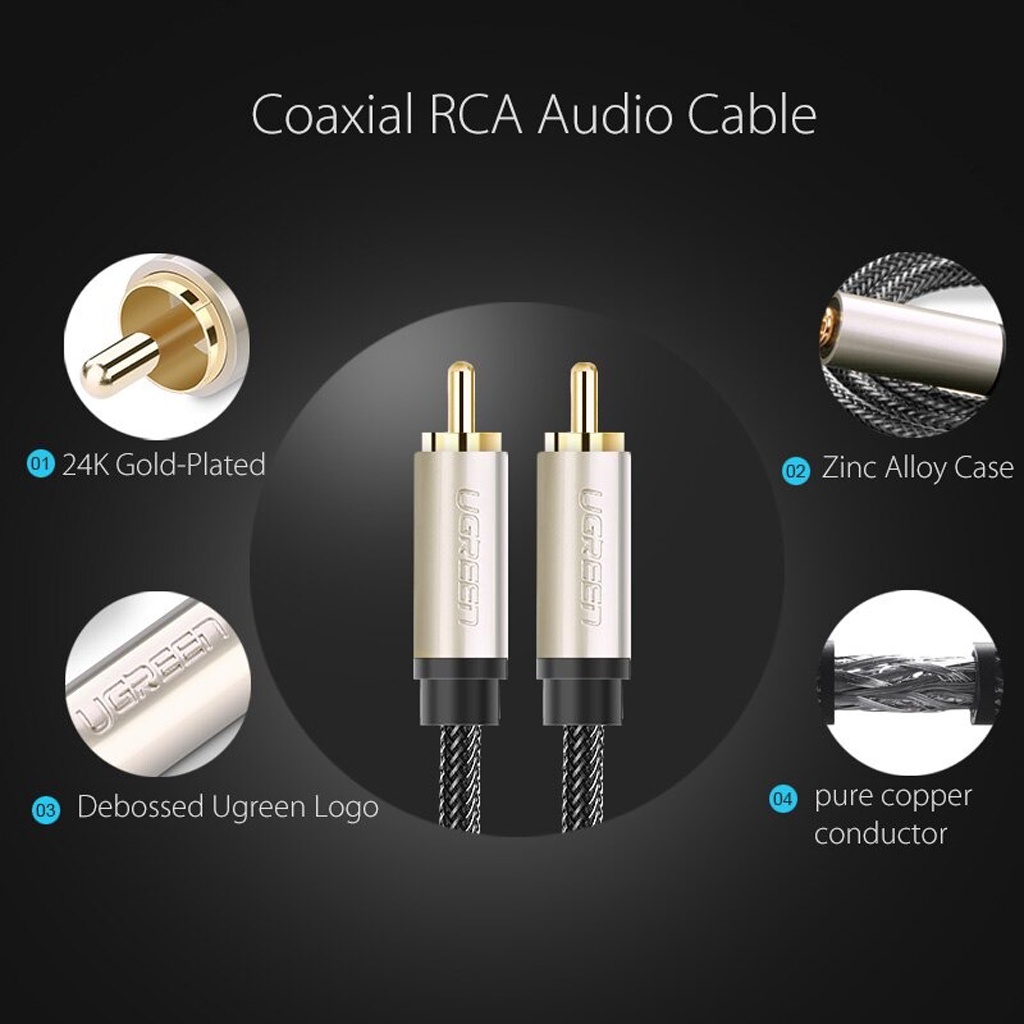 Cáp Âm Thanh SPDIF Coaxial Male To Male Chính Hãng UGREEN AV133 Cao Cấp