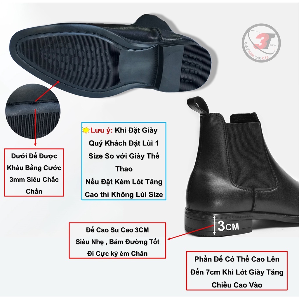 Chelsea Boots Classic, giày bốt nam , Đế cao su mềm ,Siêu Nhẹ, màu đen , Đế Cao 3cm , Mẫu Thời Trang