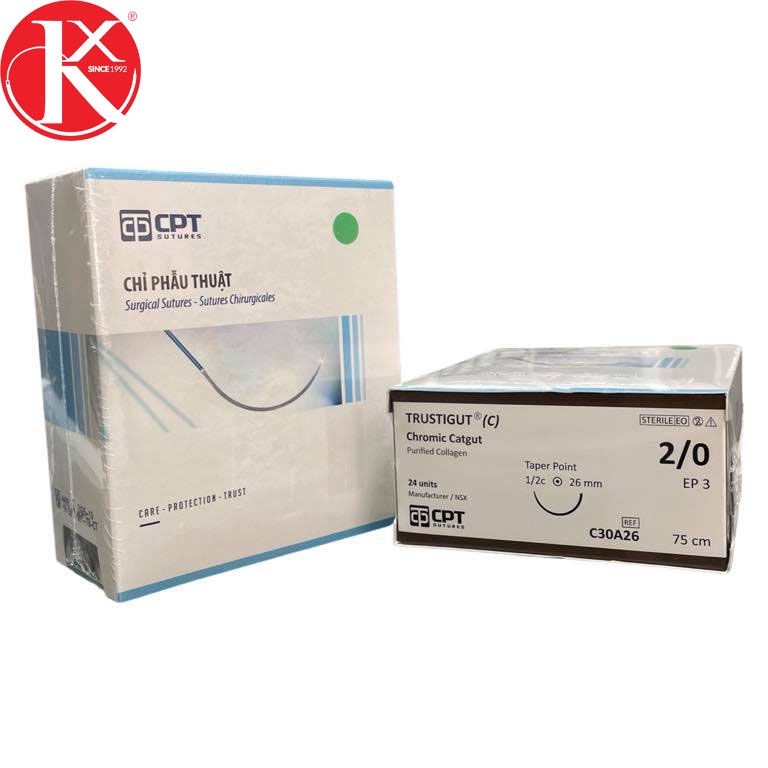 CHỈ PHẪU THUẬT TỰ TIÊU TAN CHẬM CPT TRUSTIGUT®  CHROMIC CATGUT số 2/0 - C30A26