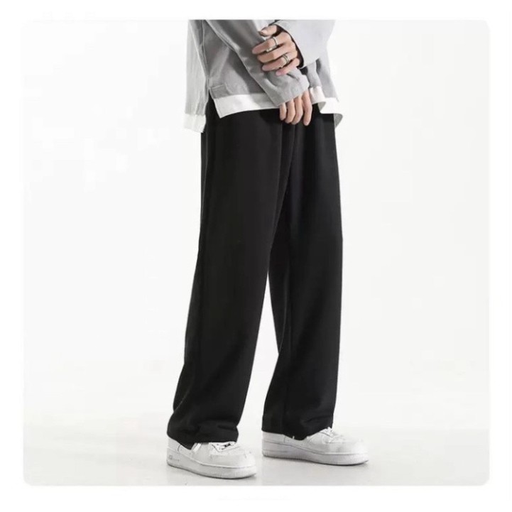 Quần dài ống rộng trơn basic - Quần trơn 2 màu ĐEN XÁM - Ống suông vải cotton mịn dày co dãn | BigBuy360 - bigbuy360.vn