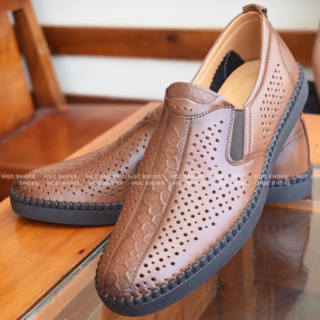Giày lười nam mùa hè HQC SHOES da bò đế khâu chỉ bảo hành 1 năm HQ018