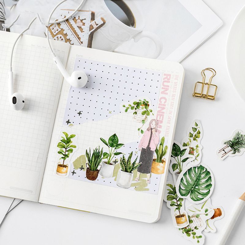 Bộ 45 Miếng Dán Hình Chậu Cây Dễ Thương Dùng Trang Trí