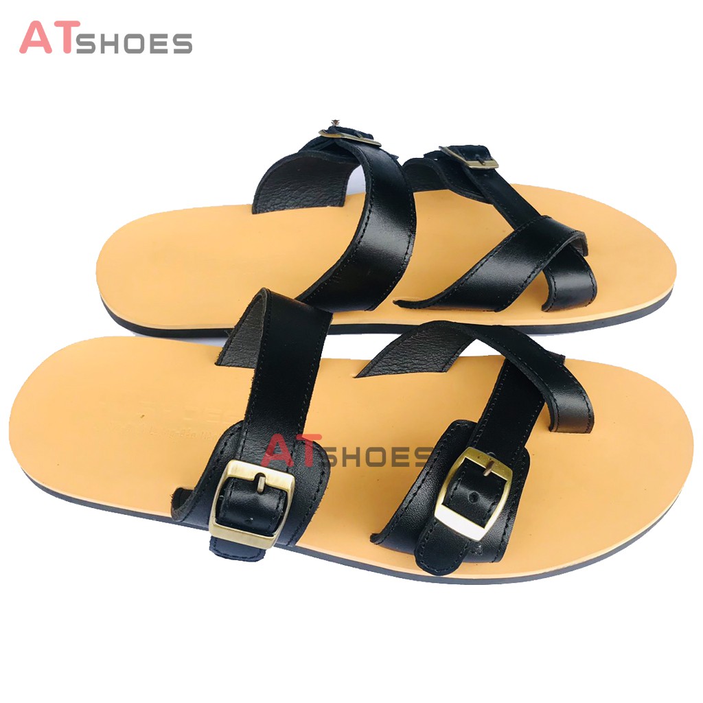 Dép da nam cao cấp Dép sandal nam quai ngang Trẻ Trung Atshoes QN3M (Đen - Nâu)