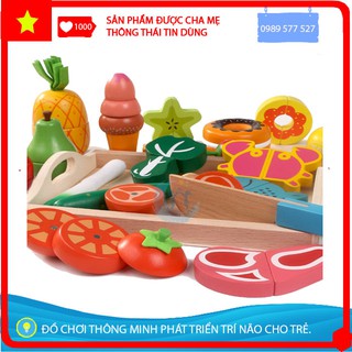 [Sale] Bộ Đồ Chơi Cắt Rau Củ Quả Bằng Gỗ Có Nam Châm Cho Bé