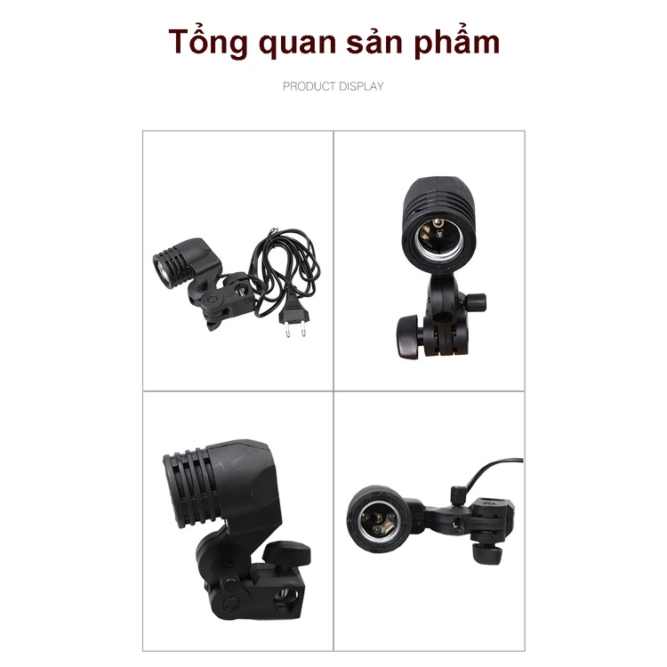 Đui đèn E27 kiêm đế đỡ bóng đèn chụp ảnh dùng cho các studio với phích cắm EU tiện dụng