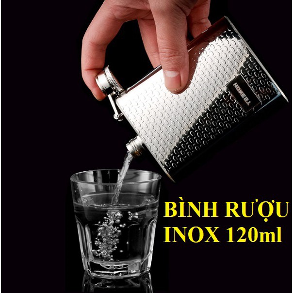 Bình rượu inox bỏ túi Honest 4oz hoa văn caro cổ điển, chính hãng Honest (120ml)