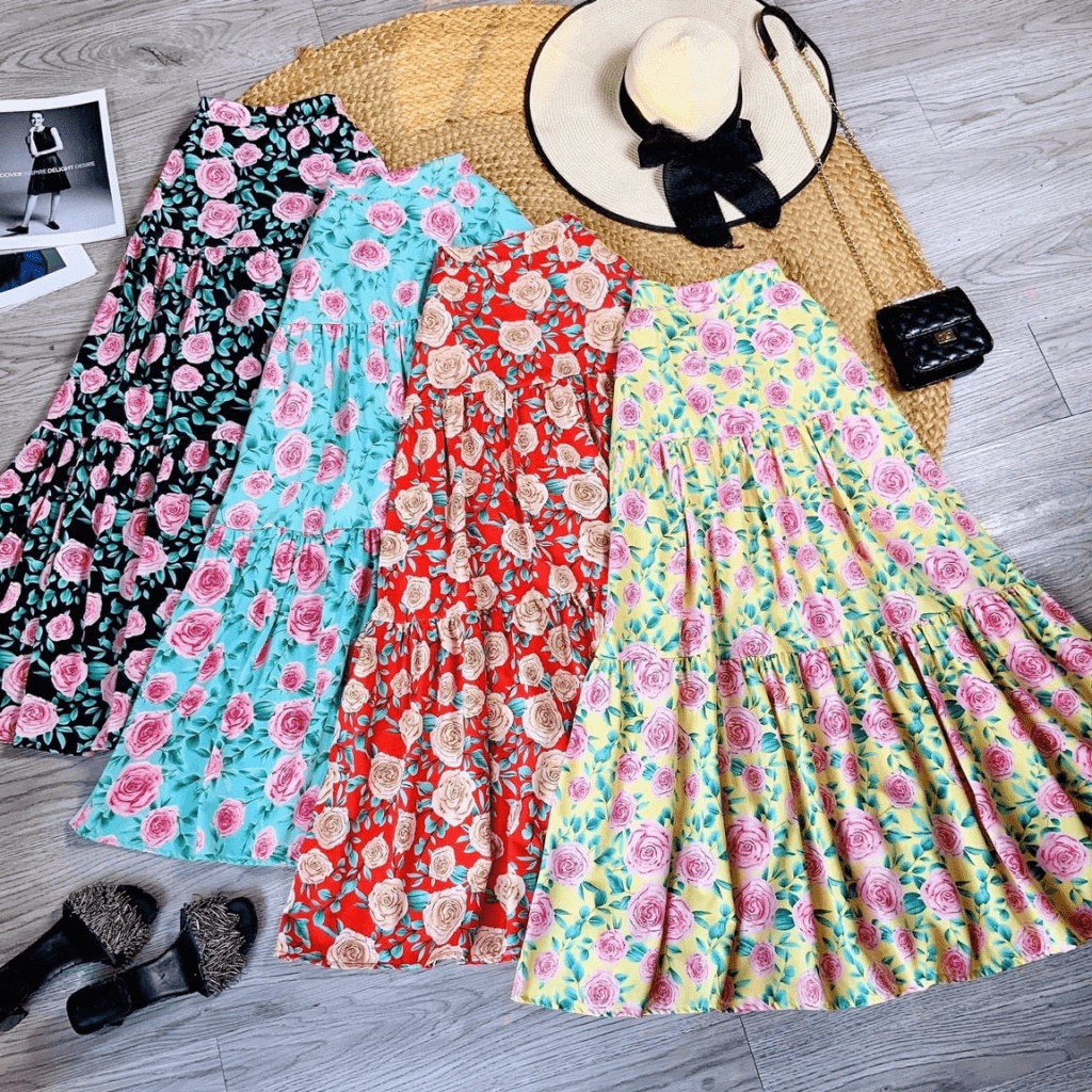 Sét Đầm 2 Món Áo Ngắn 2 Dây Kết Hợp Váy Xòe Hoa Chất Lụa Có Mút Đi Biển Đi Chơi Măc Đẹp Tôn Dáng [NEW UNISEX]