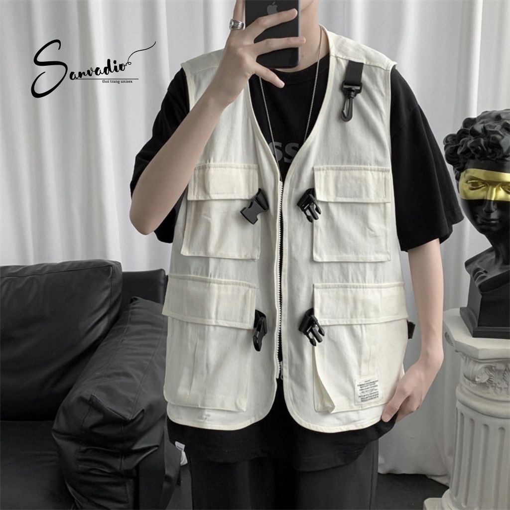 Áo Gile Nam SANVADIO Gile Nam Form Rộng Có Túi Hộp Phong Cách Ullzang Unisex Basic Cao Cấp Thời Trang Hàn Quốc GL22