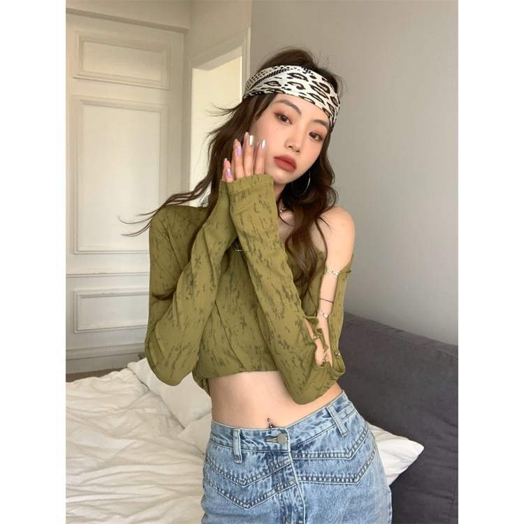 Porozi  Áo croptop  trễ vai dài tay thời trang Hàn Quốc dành cho nữ