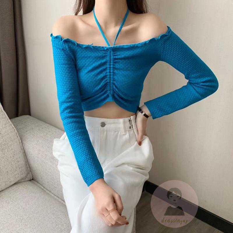 Áo Tank Top Tay Dài Hở Vai Màu Sắc Đơn Giản Dành Cho Nữ