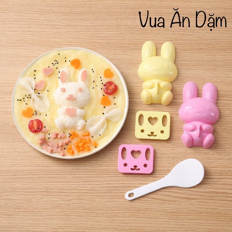 Bộ Khuôn Ép Cơm hình thỏ đáng yêu kèm thìa cho bé ăn dặm