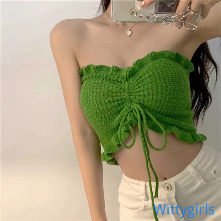Áo Ống Nhún Bèo Màu Sắc Trơn Thời Trang Mùa Hè Cho Nữ