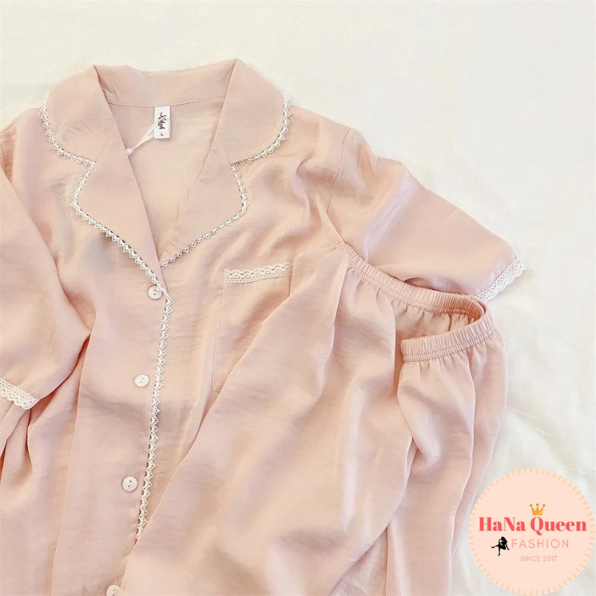 Bộ đồ pijama nữ cộc đùi chất cotton phối ren cực xinh (Hàng có sẵn)