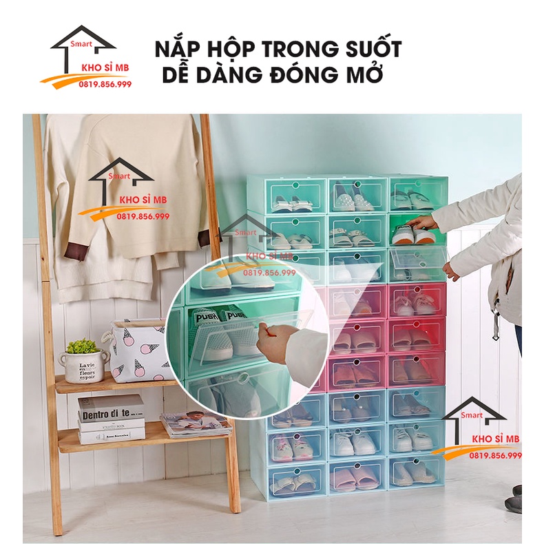 Hộp giày nhựa cứng nắp trong suốt thông minh hộp đựng giày giá rẻ có thể xếp tầng kho sỉ mb