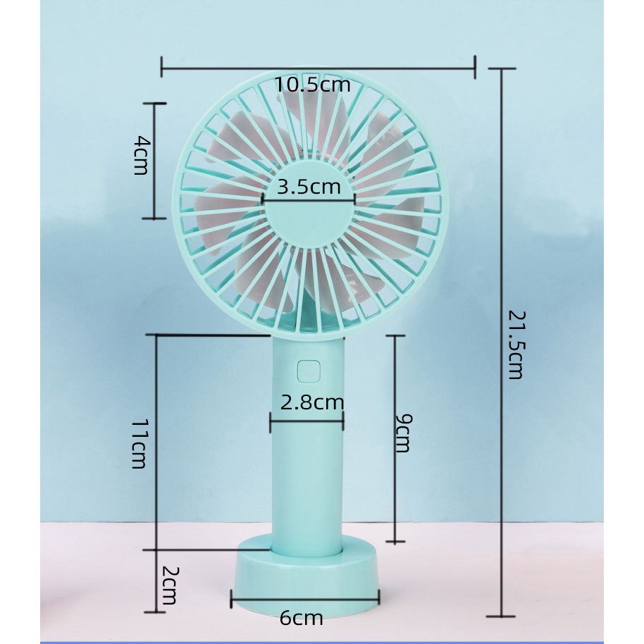 Quạt mini cầm tay 3 tốc độ có chân đế đứng, sạc USB