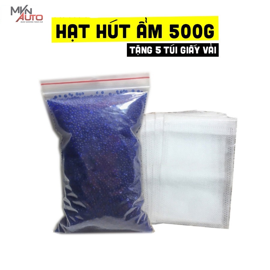 Hạt chống ẩm, hạt hút ẩm màu xanh hút nước chống ẩm kính và đèn bị động nước bên trong ô tô, tặng kèm túi giấy vải - Mvn
