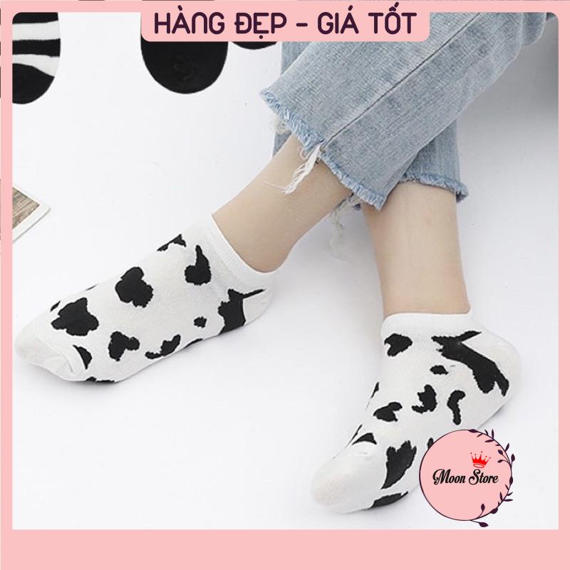 Tất vớ nam nữ cổ ngắn hoạ tiết bò sữa phong cách Vintage Hàn Quốc hottrend BT4
