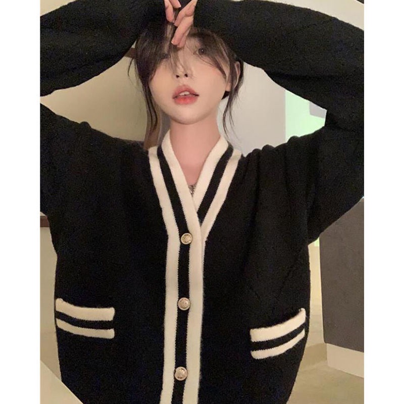 Áo Khoác cardigan Len Dệt Kim Màu Sắc Tương Phản Thời Trang Xuân Thu 2022 Cho Nữ