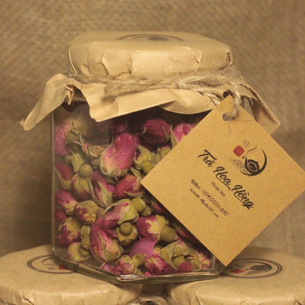 Combo 5 hũ trà hoa cúc + nhài + hồng sấy khô Hũ 350ml ( Tặng kèm 1 kẹo lạc)