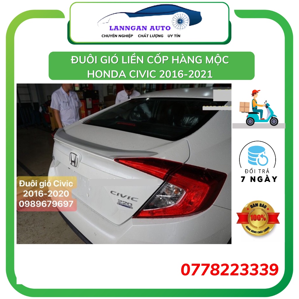 Đuôi gió liền cốp HONDA CIVIC 2016-2021, Hàng Nhựa MỘC CHƯA SƠN, chưa có băng keo 3m