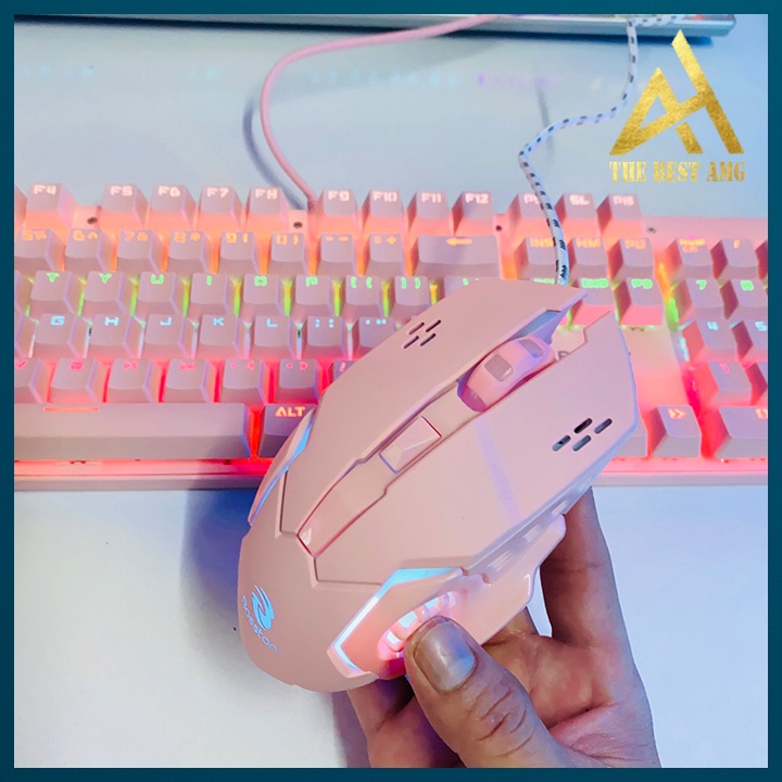 Combo 2 Sản Phẩm Bàn Phím Máy Tính Và Chuột Gaming Có Dây Bosston EK9350 Màu Hồng Dễ Thương