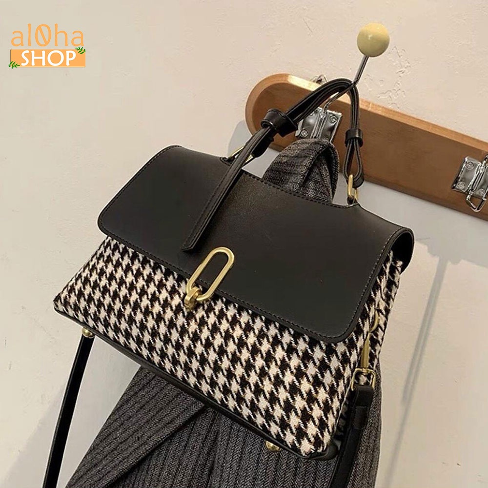 Túi xách công sở nữ đeo chéo, đeo vai T0149 chất vải dạ phối da thanh lịch - al0ha Shop