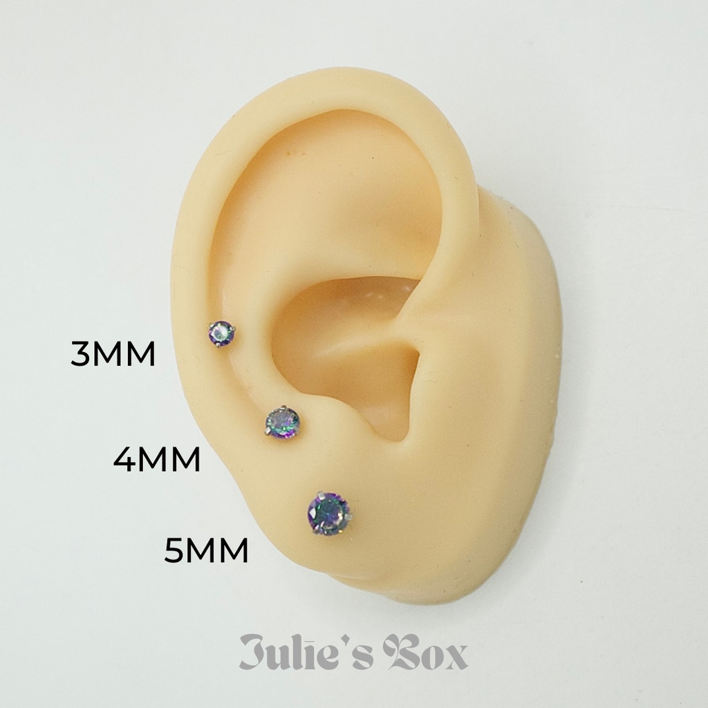 [1 CHIẾC] Khuyên Tai Đá Dark Green Thân Màu Bạc Unisex Titanium Không Gỉ Không Ngứa Không Đen julies box 66