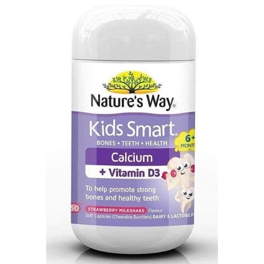 Date 4/25 Viên Nhai Cho Bé Nature’s Way Kids Smart Calcium + Vitamin D3 Burstlets Bổ Sung Canxi 50 viên.Canxi nature way