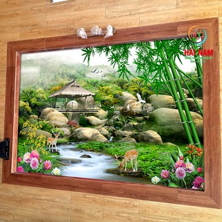 Tranh dán tường 3D phong thủy - vải lụa phủ kim sa (Kích thước theo yêu cầu)