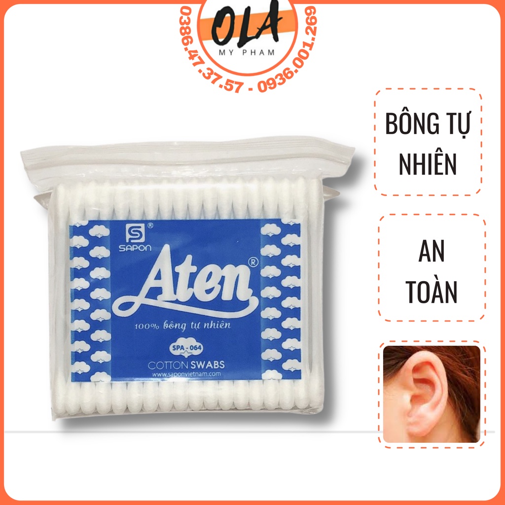 Tăm Bông Aten Tự Nhiên Tăm Bông Vệ Sinh Bông Gạc Làm Sạch Trang Điểm Hai Đầu Bịch 12 Gói - Mỹ Phẩm Ola
