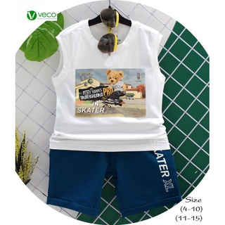 Bộ thun veco bé trai gấu lướt ván 14-18kg