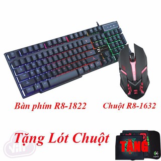 Bàn Phím R8 1822 LED và Chuột R8 1632 LED 7 Màu Tặng Lót Chuột