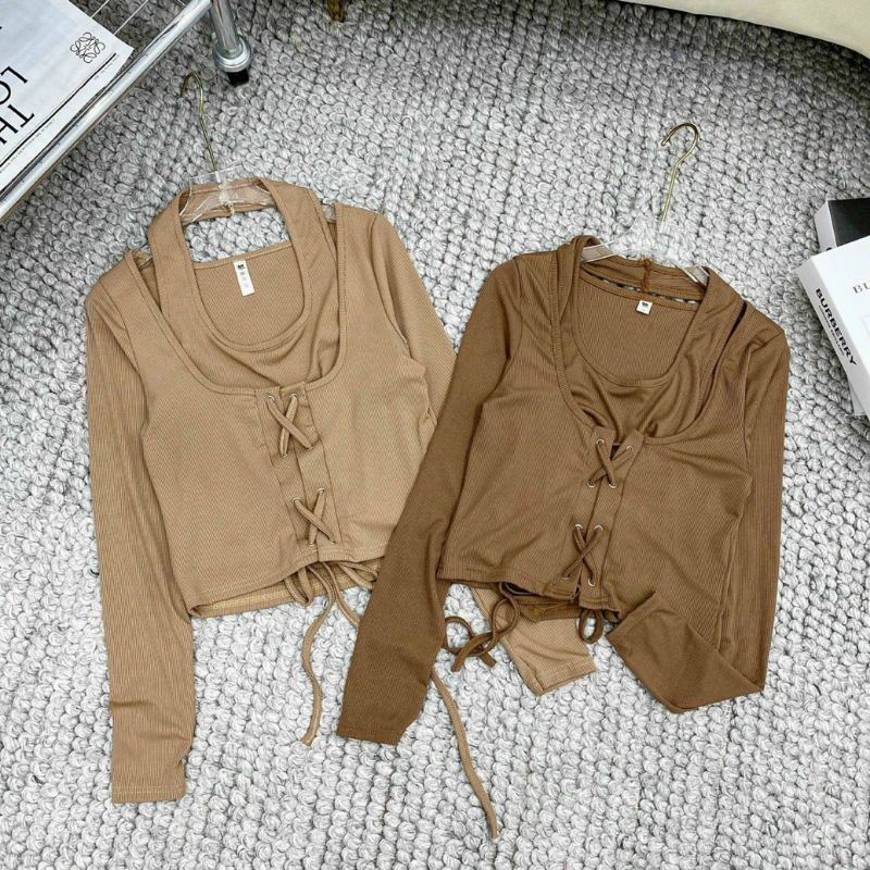 Sét áo cặp tay dài tách rời bấm lỗ đan dây siêu hot (A15