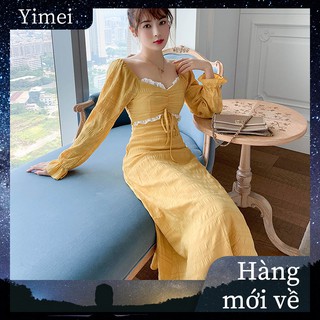 ⭐0412⭐ New French square neck long sleeve dress