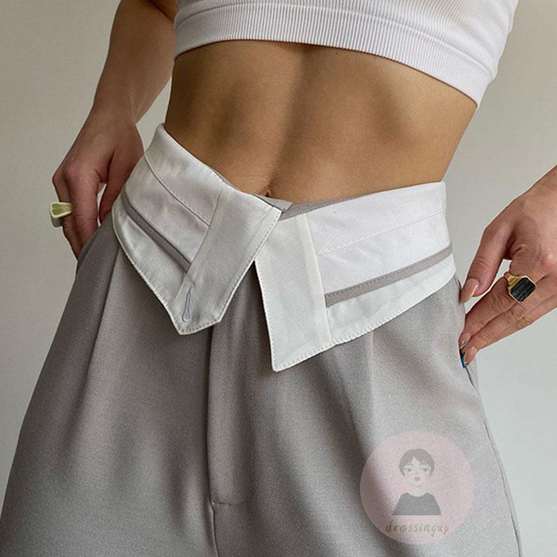 Quần ống rộng Lưng Cao Phối Khóa Kéo Thời Trang Cho Nữ