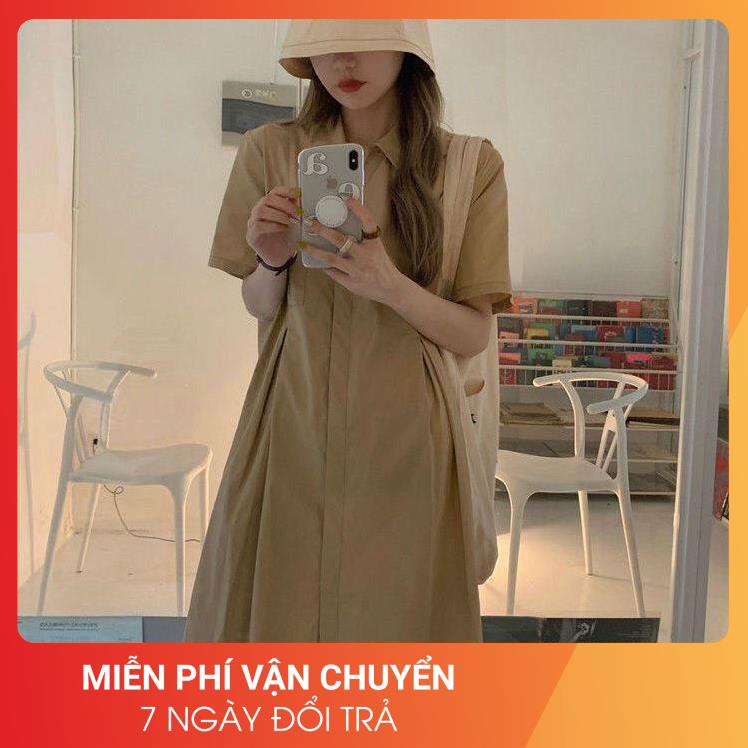 Đầm Sơ Mi Thô Hàn 24AP Nữ [FREESHIP] Váy suông dáng rộng tay lỡ, thiết kế viền eo màu TRẮNG | BE cá tính Ulzzang | BigBuy360 - bigbuy360.vn