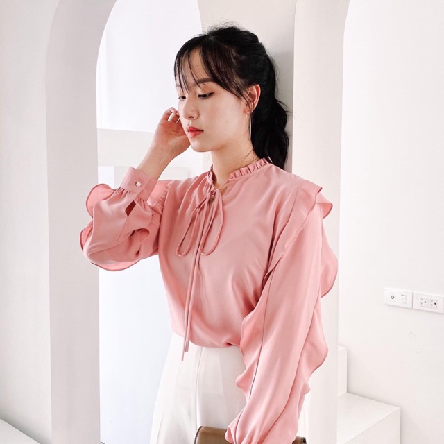 ⚡️BÁN SỈ⚡️Sơ mi bèo cúc ngọc 2 màu trắng hồng