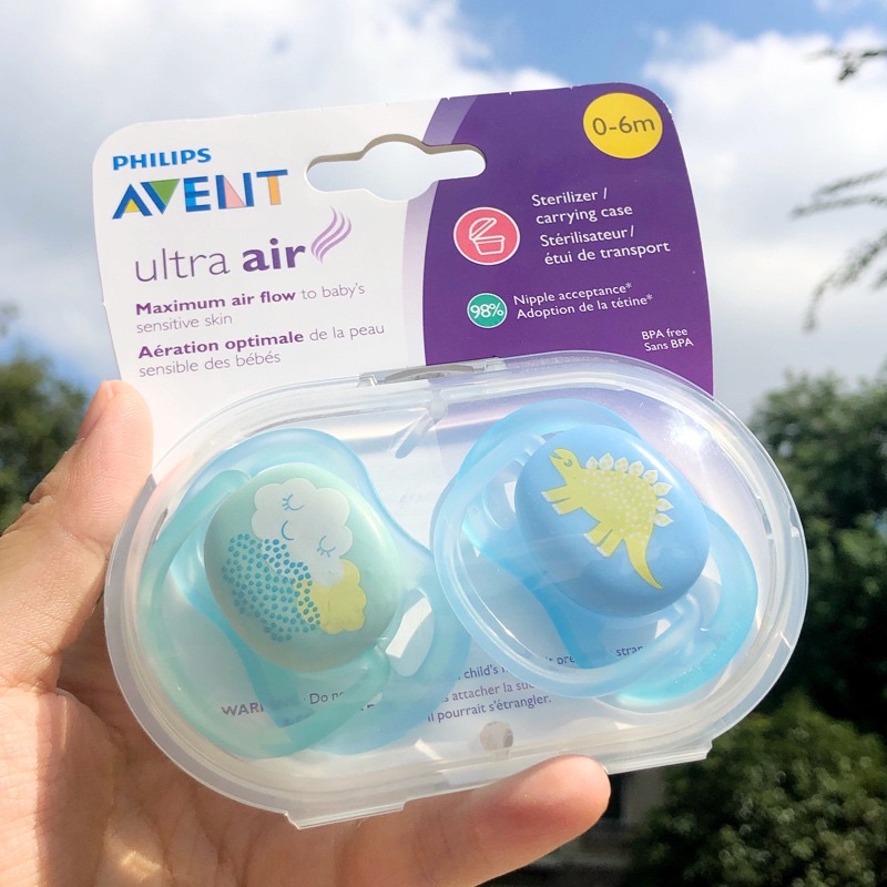 Ti giả Avent Ultra Air, Ultra Soft thông khí, chỉnh nha, đầu dẹt siêu mềm cho bé [Hàng chính hãng]