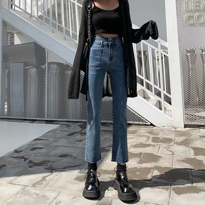 Quần jean ống suông rộng lưng cao thời trang xuân hè