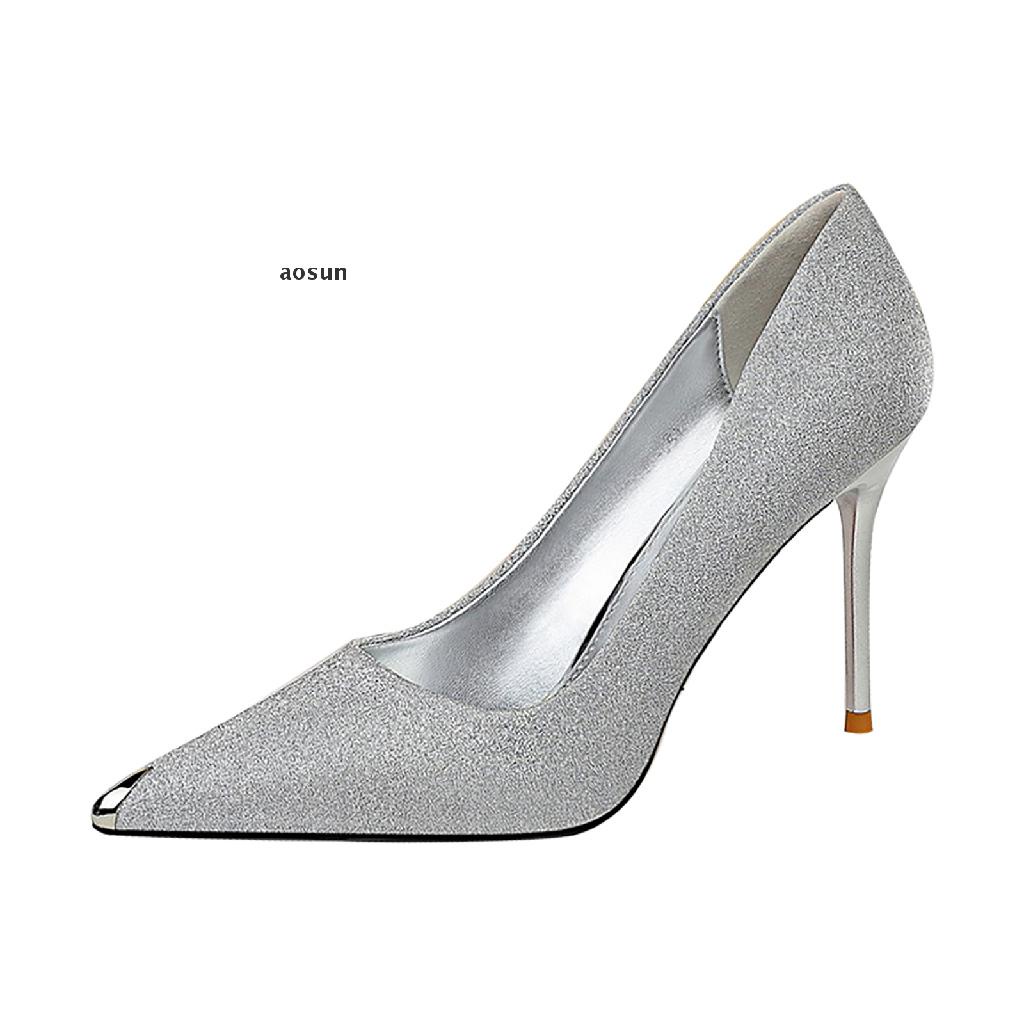 【aos】 Womens Glitter Stilettos Classic Pointed Toe Dress Pump Shoes .