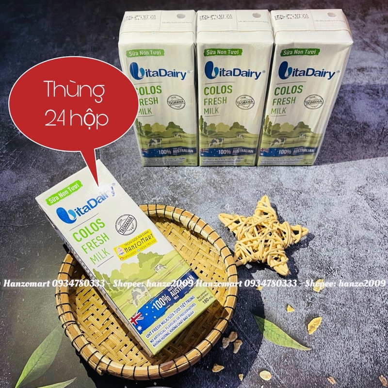 Thùng Sữa non tươi Vitadairy Colos Fresh Milk 180ml x24 hộp( date 28/7/2022)