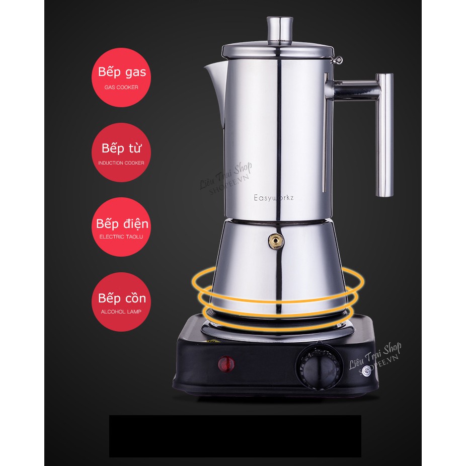 Ấm Moka pot đun bếp từ inox 4cup pha cà phê cafe espresso phong cách Ý