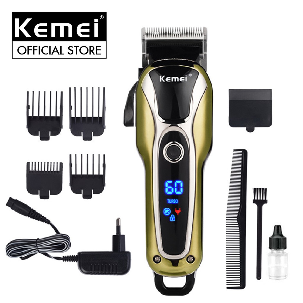 Tông đơ cắt tóc dành cho salon và gia đình kemei KM - 1990 màn hình LCD thông minh 2 tốc độ