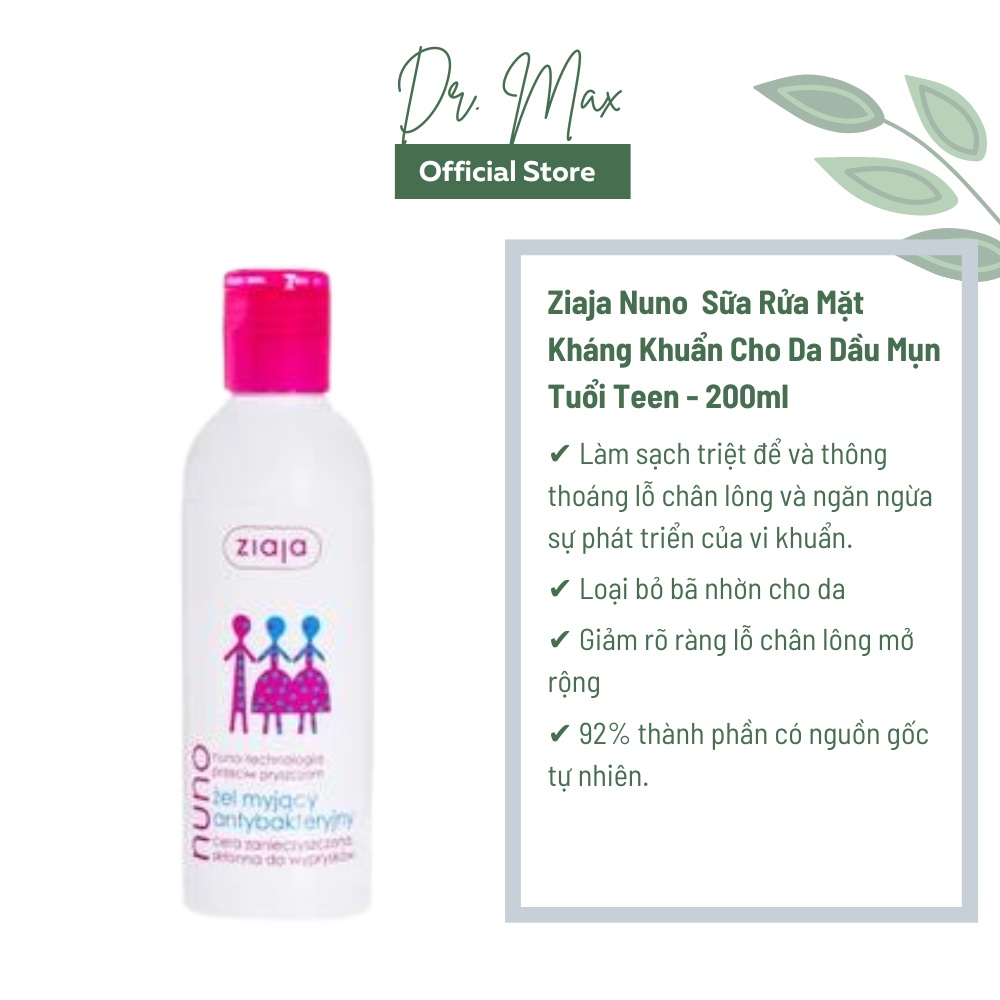 Sữa Rửa Mặt Cho Da Dầu, Mụn Ziaja Nuno, Sữa Rửa Mặt Mụn Trứng Cá Cho Tuổi Teen - 200ml