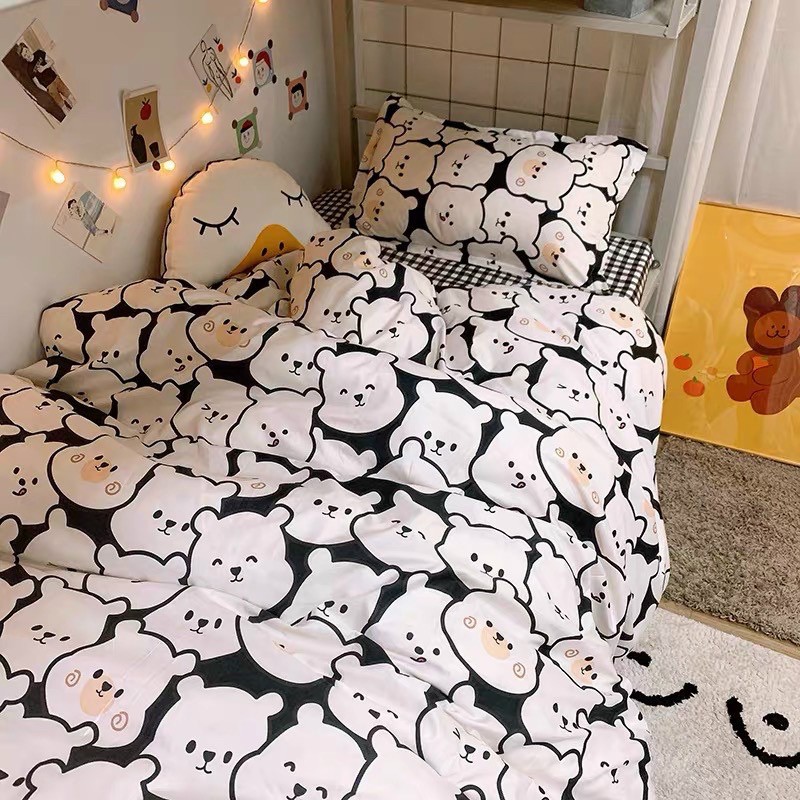 Set chăn ga cotton poly 4 món gấu trắng