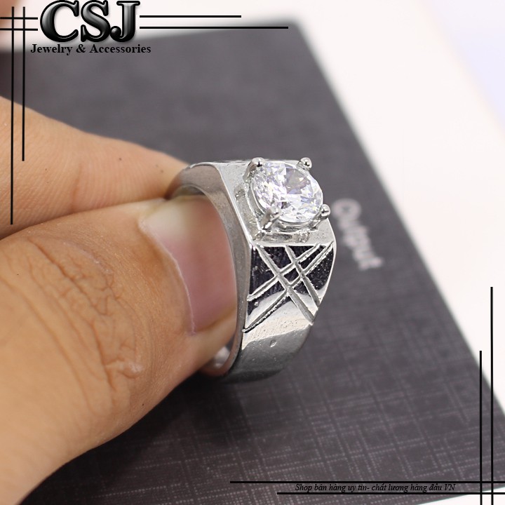 NHẪN NAM INOX SỌC XÉO ĐÍNH XOÀN CÁ TÍNH SANG TRỌNG - tặng hộp đựng nhẫn xinh xắn